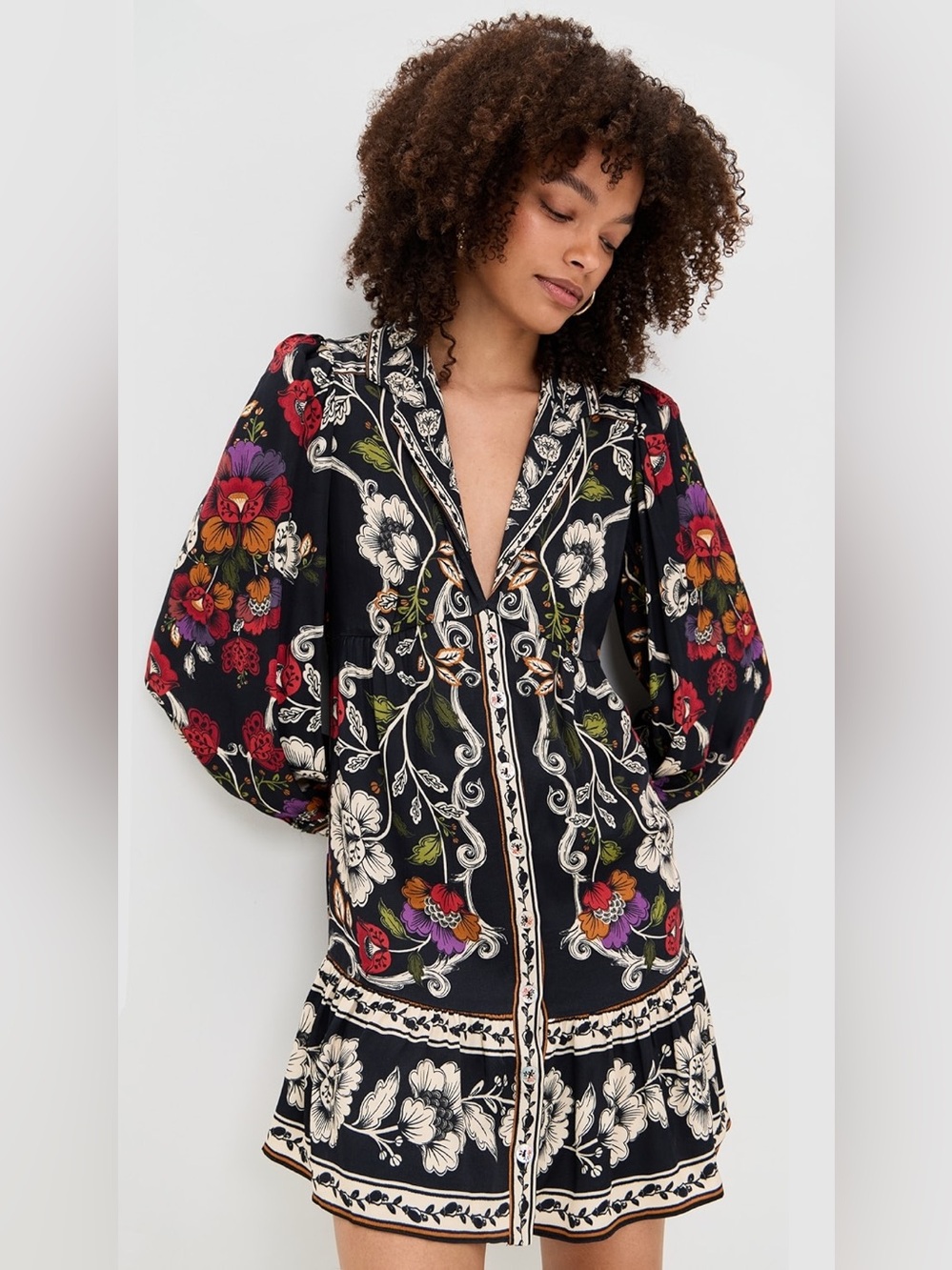 Farm Rio Roccoco Floral Minidress Womens Large Multicolor Bell Sleeves Bohemian - Picture 3 of 16